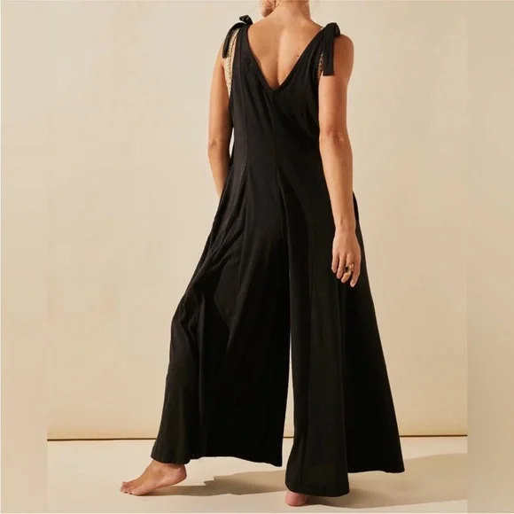 New Free People Beach Alice One-piece Jumpsuit Flare Leg Tie Straps Char… - Picture 3 of 6